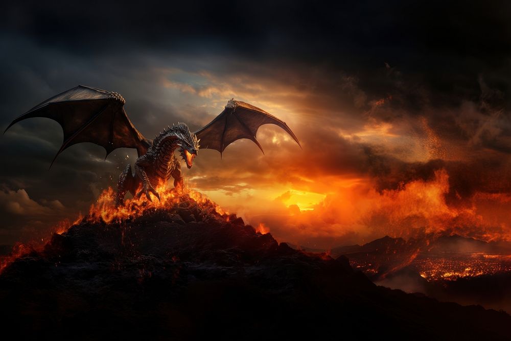 Europe dragon fire outdoors nature. AI generated Image by rawpixel.