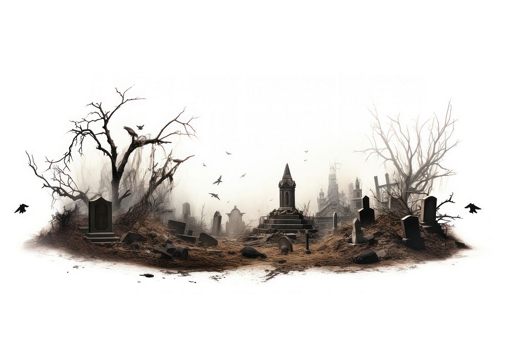 Graveyard outdoors cemetery white background. AI generated Image by rawpixel.