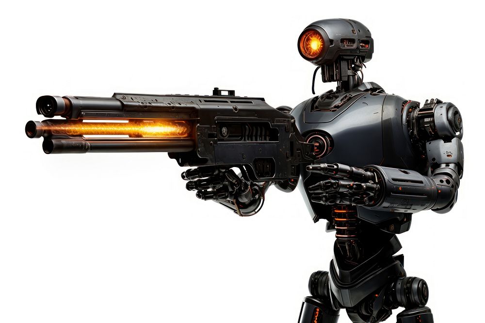 Robot human type gun weapon mecha. AI generated Image by rawpixel.