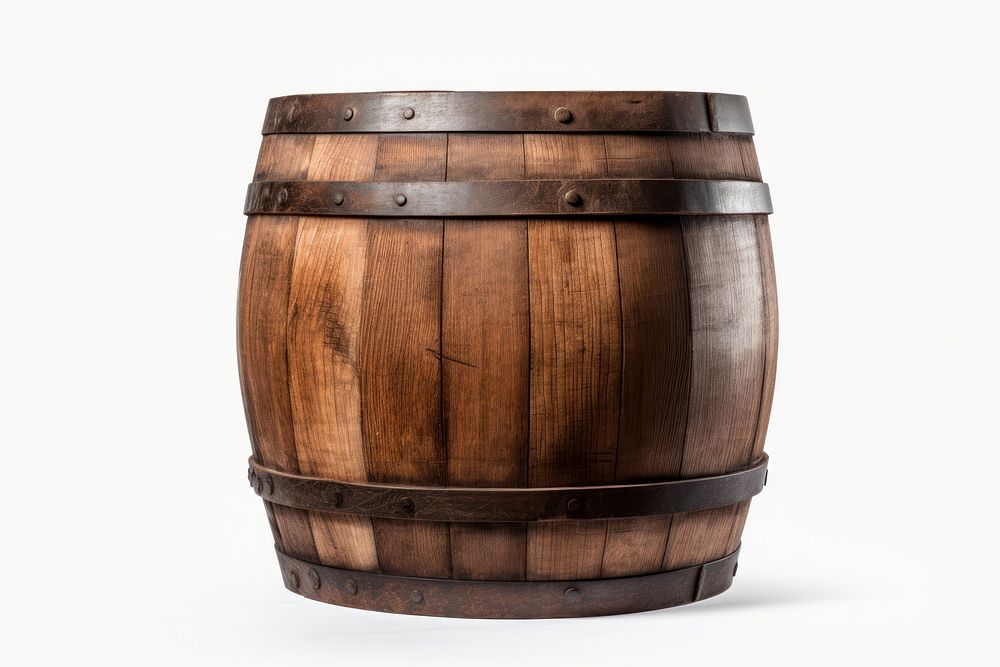A oak barrel photo keg white background. AI generated Image by rawpixel.