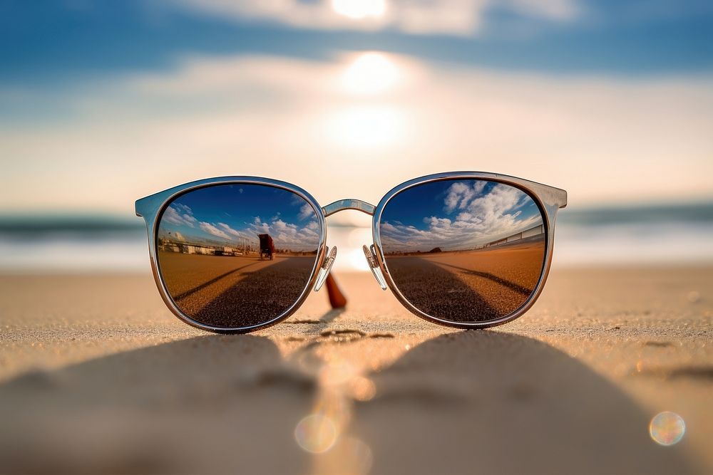 Reflection sunglases photo real. AI generated Image by rawpixel.