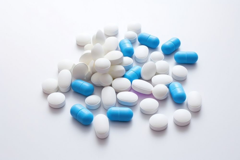 Pills solid white blue case dynamic. AI generated Image by rawpixel.
