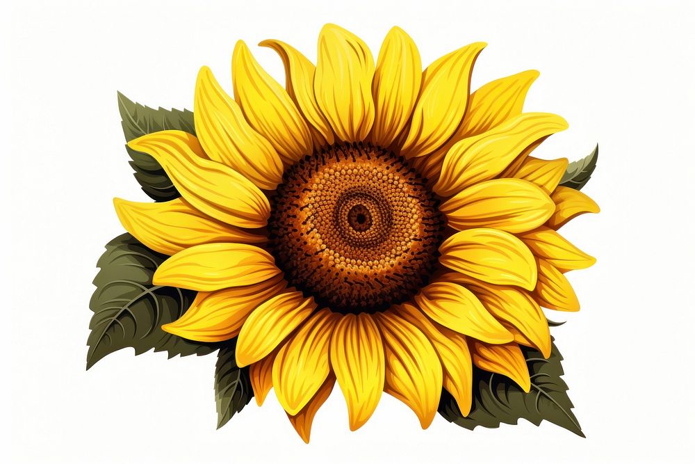 Vector sunflower plant white background. 