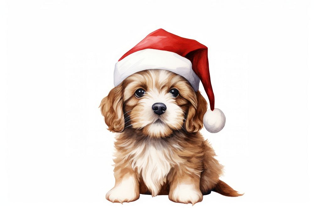 Puppy wearing Santa hat mammal animal dog. AI generated Image by rawpixel.
