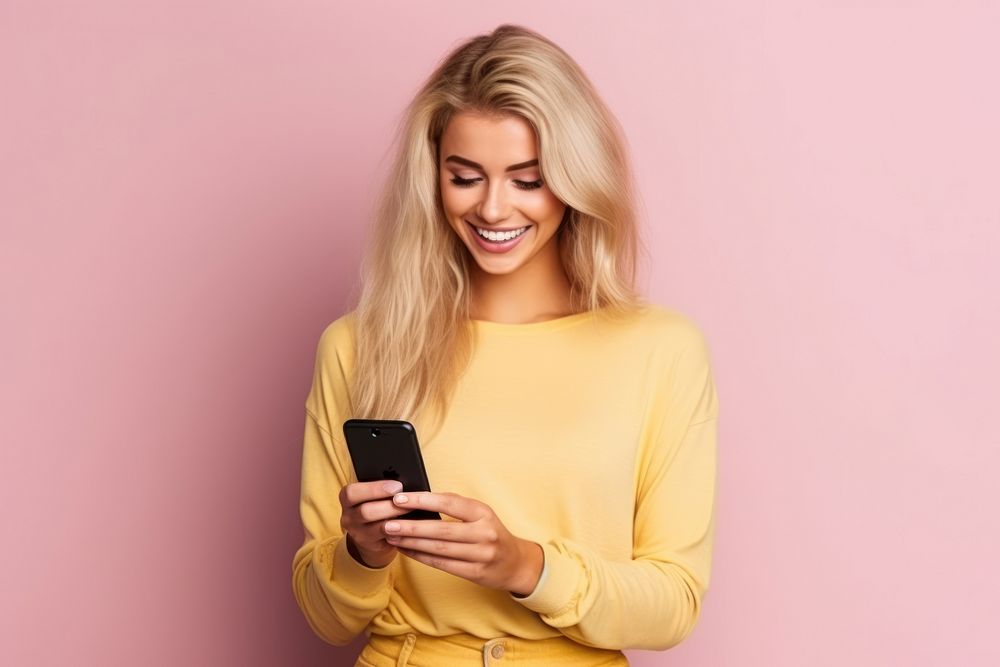 Young blonde woman yellow smile adult. AI generated Image by rawpixel.