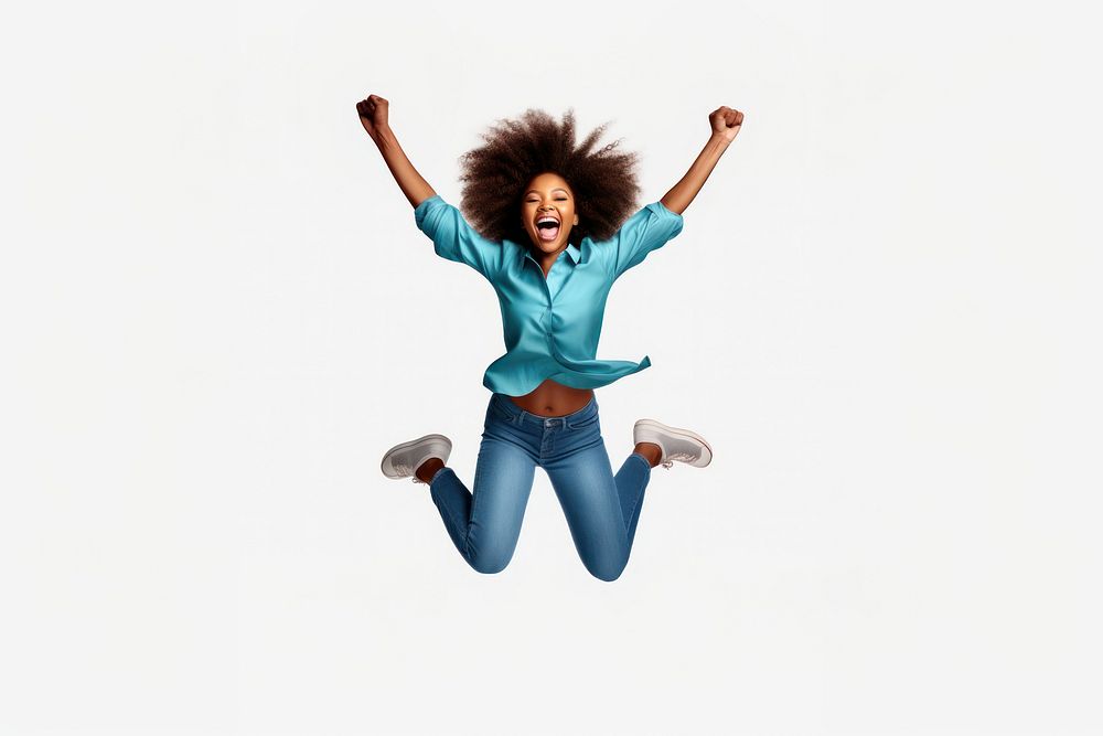 Black woman jumping shouting portrait. AI generated Image by rawpixel.