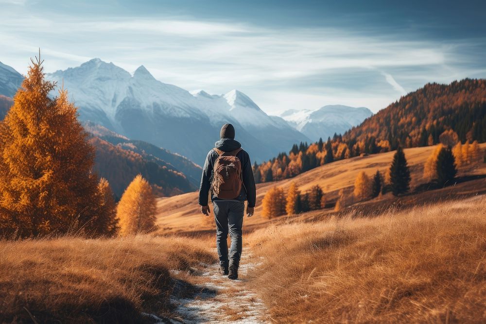 Walking backpacking adventure mountain. AI generated Image by rawpixel.