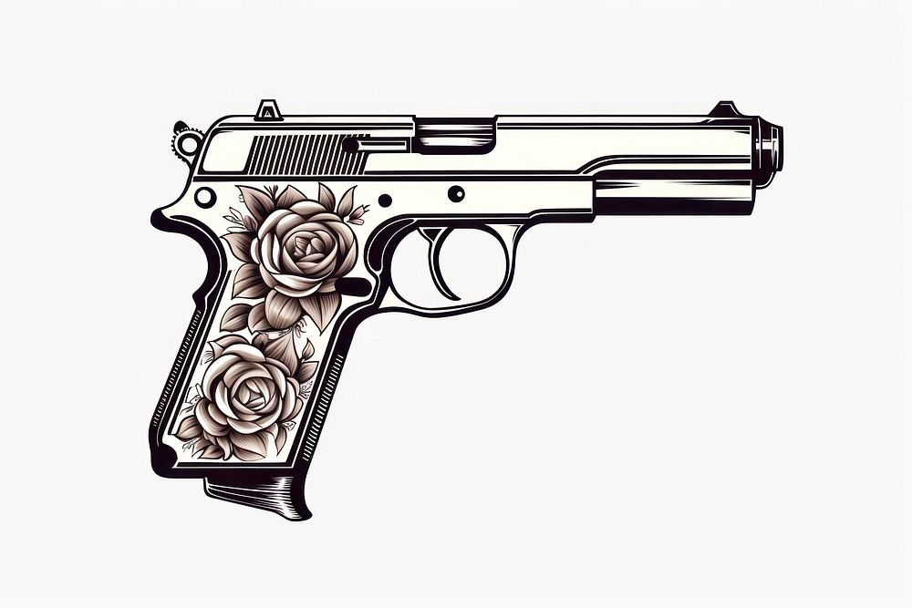 Tattoo png handgun weapon white background. AI generated Image by rawpixel.