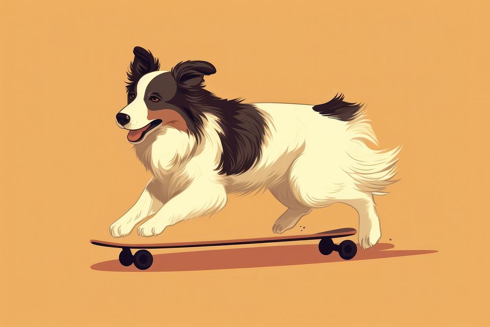Border Collie skateboard papillon spaniel. AI generated Image by rawpixel.