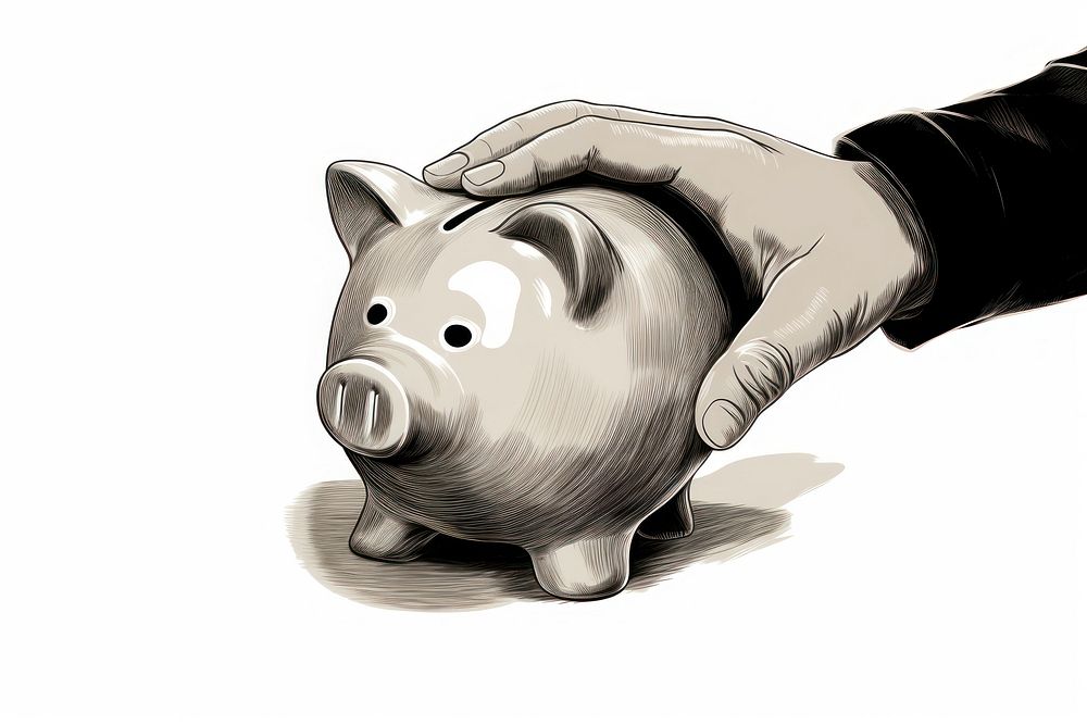 Hand holding piggy bank drawing representation investment. AI generated Image by rawpixel.