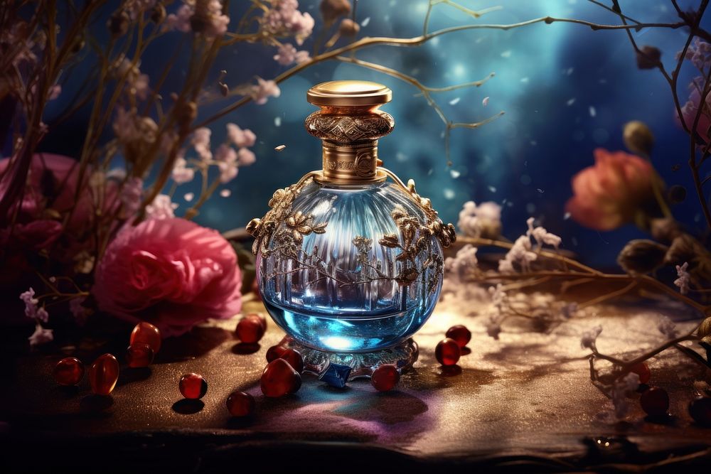 Advertisement perfume bottle plant. AI generated Image by rawpixel.