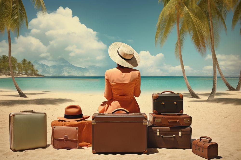 Advertisement suitcase vacation outdoors. 