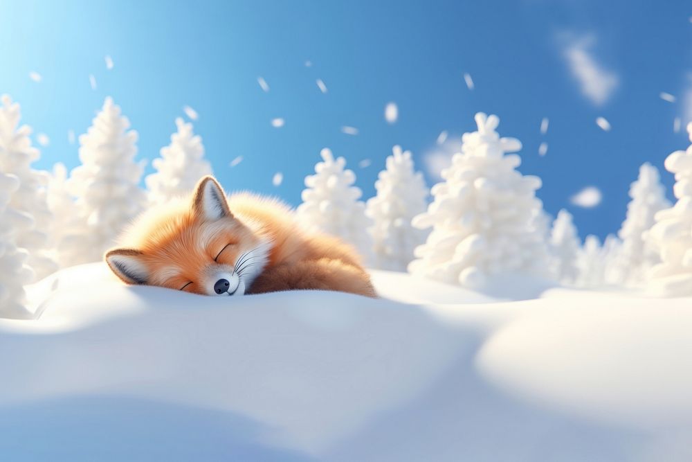 Fox sleeping animal mammal snow. AI generated Image by rawpixel.