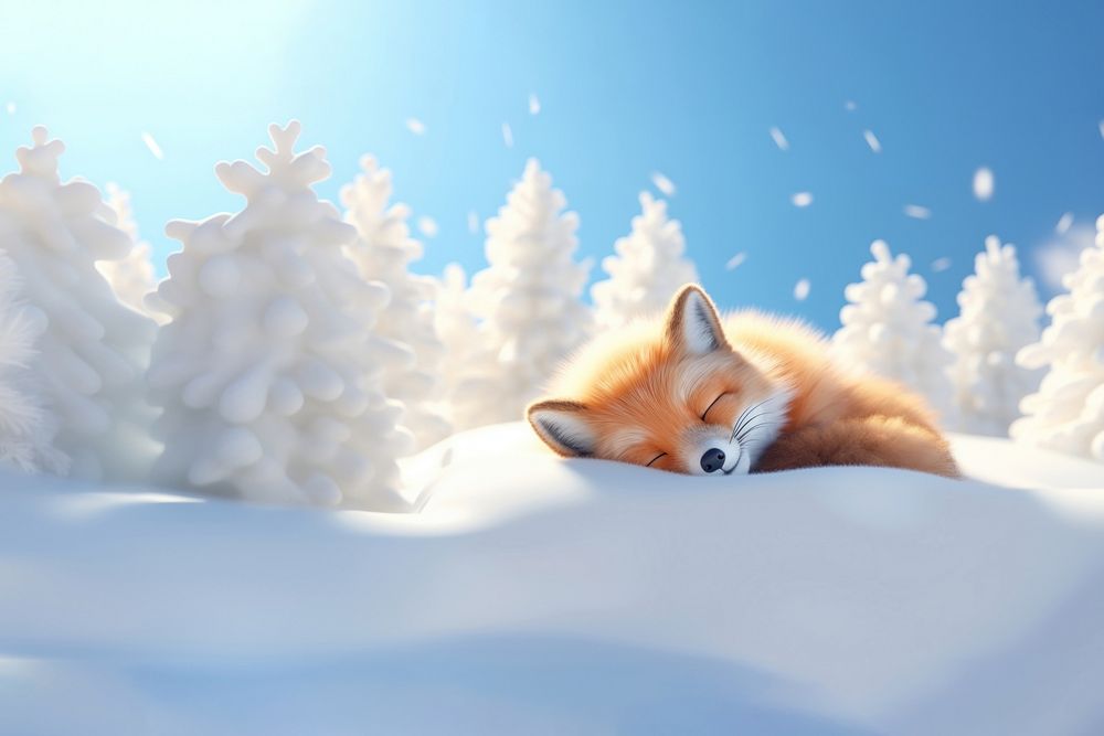 Fox sleeping animal mammal snow. AI generated Image by rawpixel.