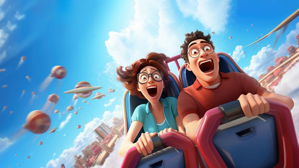 Couple on roller coaster. 