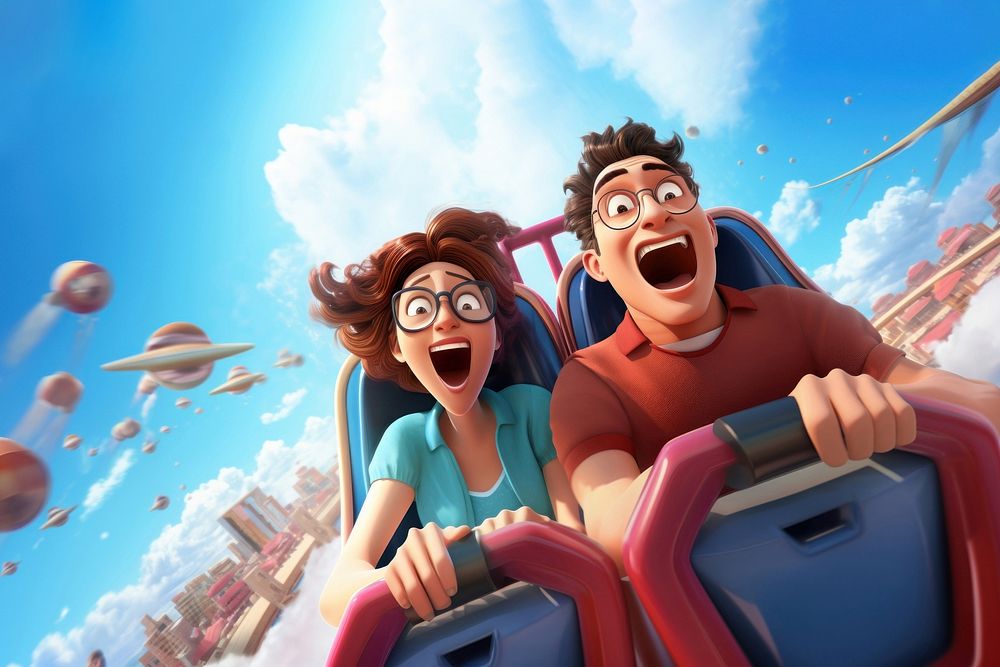 Couple on roller coaster. 