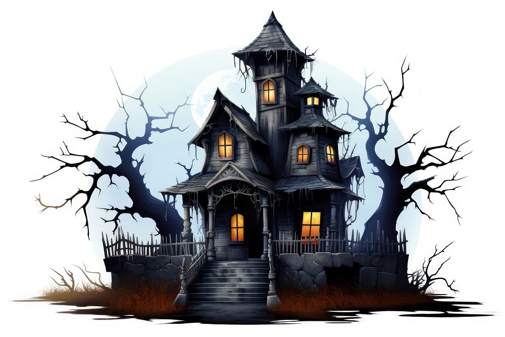 Haunted house architecture building staircase. AI generated Image by rawpixel.