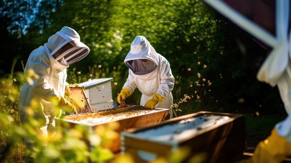 Beekeeper apiary farm. AI generated Image by rawpixel.