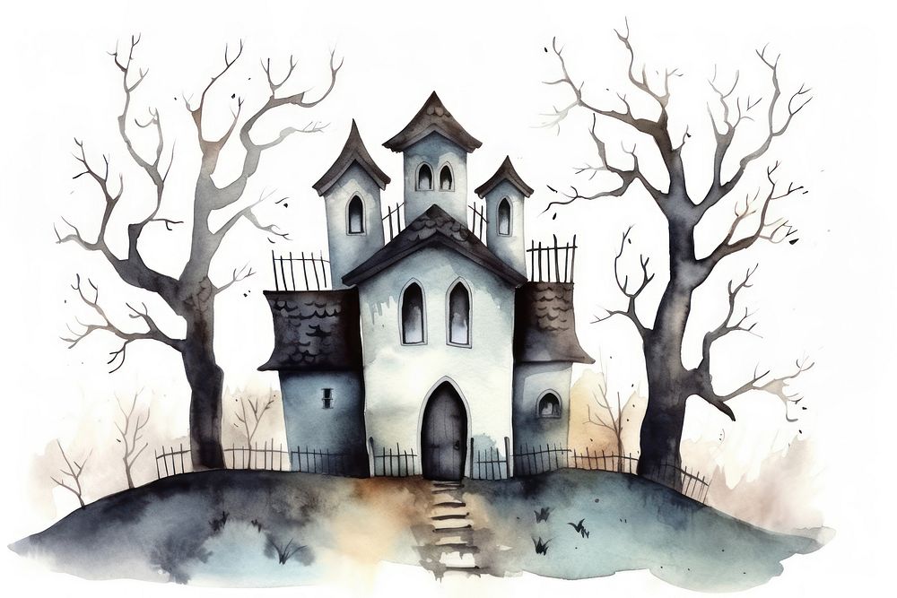 Haunted house architecture building cartoon. AI generated Image by rawpixel.