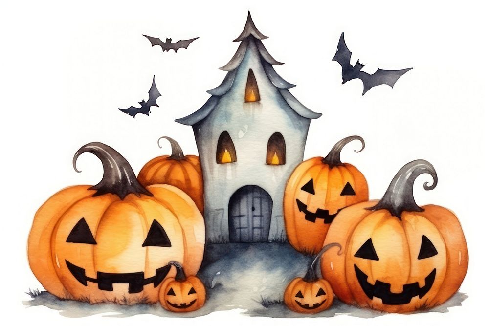 Haunted house halloween cartoon pumpkin. AI generated Image by rawpixel.