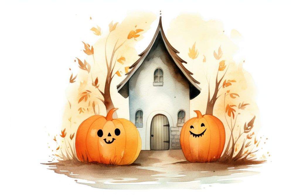 Haunted house pumpkin halloween cartoon. AI generated Image by rawpixel.