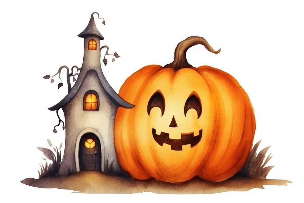 Haunted house halloween pumpkin cartoon. AI generated Image by rawpixel.