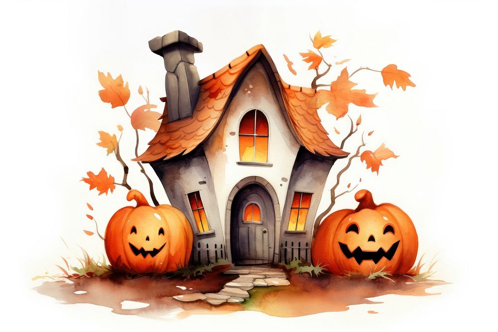 Haunted house pumpkin halloween cartoon. AI generated Image by rawpixel.
