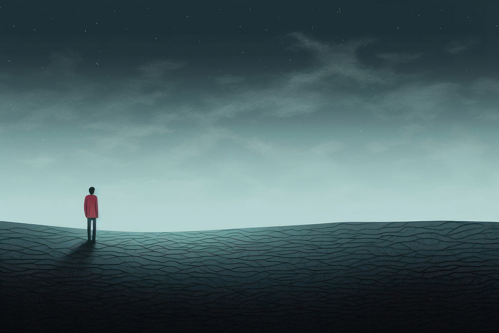 illustration of sad person standing alone. 