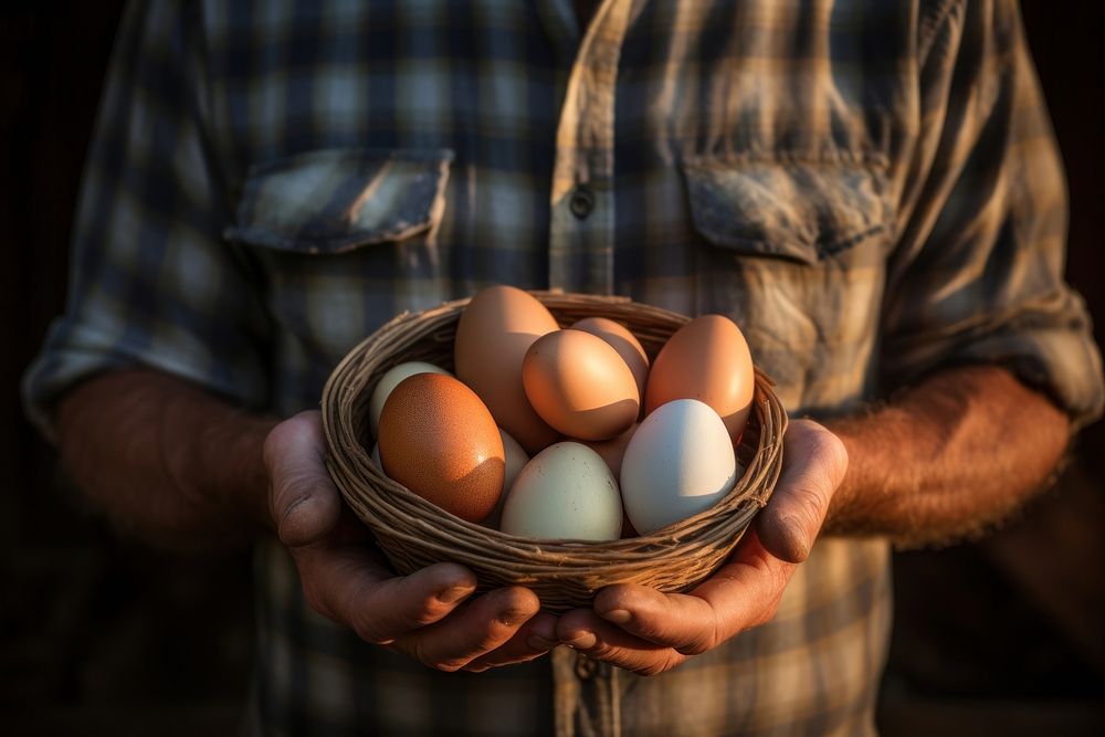 Farmer holds eggs adult food agriculture. AI generated Image by rawpixel.