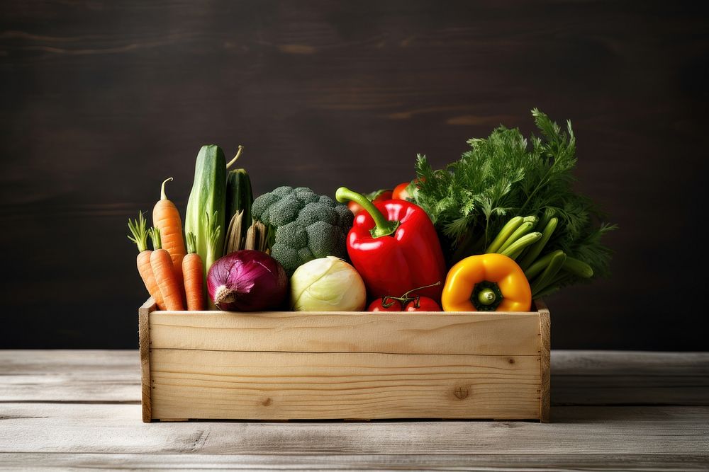 Vegetable food wood box. AI generated Image by rawpixel.
