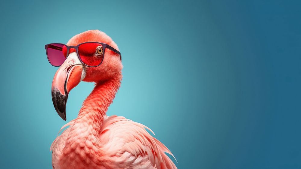 Photo of a flamingo wearing sunglasses, isolated on pastel background. AI generated Image by rawpixel.