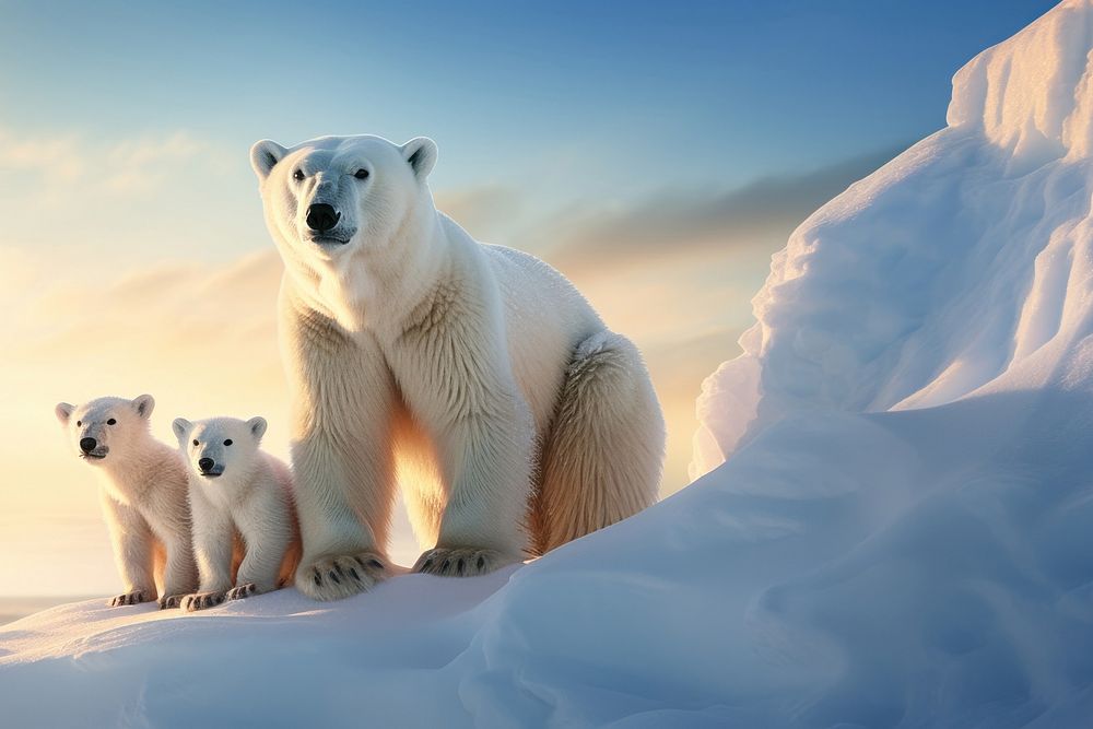 photo of polar bears in the arctic. 