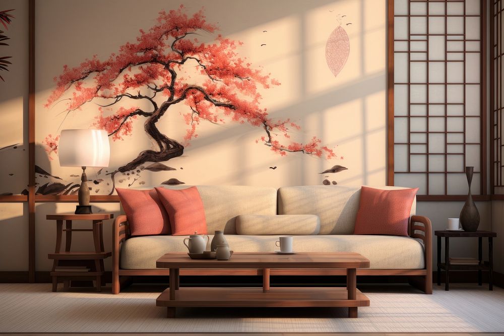 Asian living room architecture furniture building. 