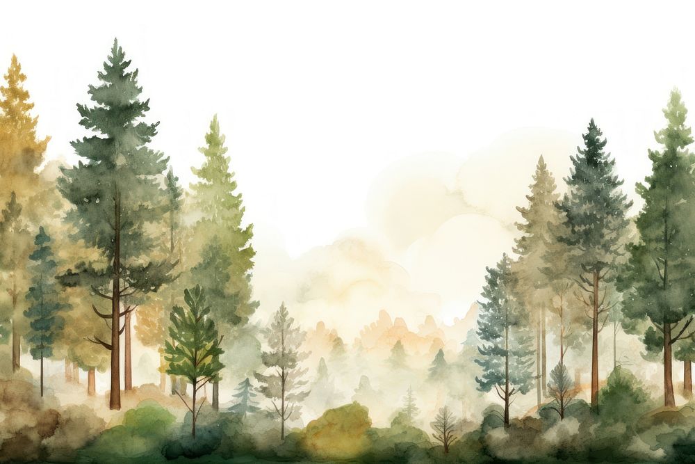 Watercolor forest scene backdrop backgrounds landscape outdoors. AI generated Image by rawpixel.