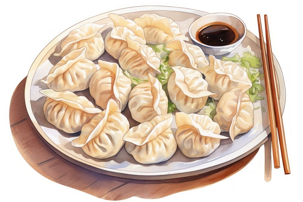 Dumplings chopsticks plate food. AI generated Image by rawpixel.