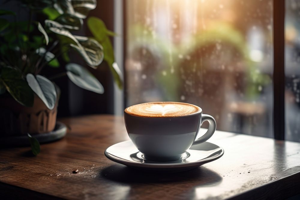 Coffee cup window table. AI generated Image by rawpixel.