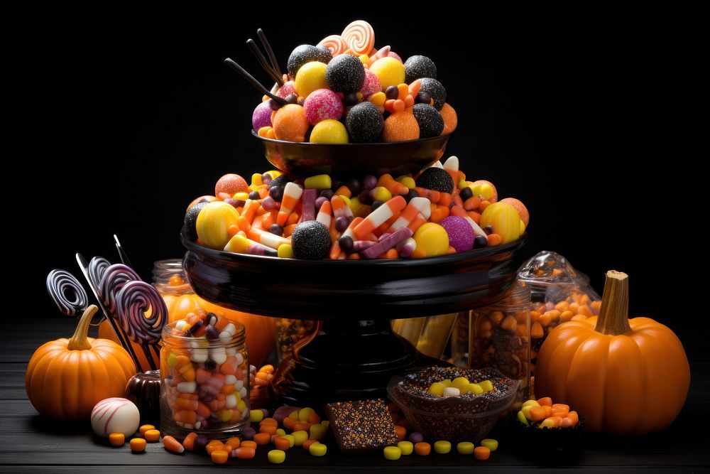 Delicious candy arrangement vegetable halloween pumpkin. AI generated Image by rawpixel.