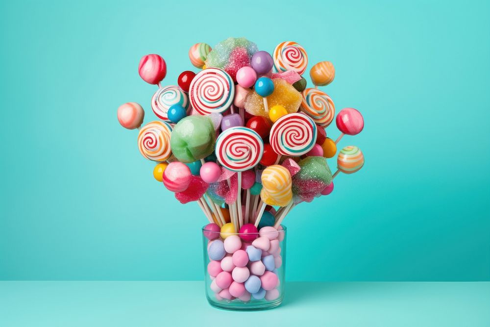 Delicious candy arrangement confectionery lollipop dessert. AI generated Image by rawpixel.