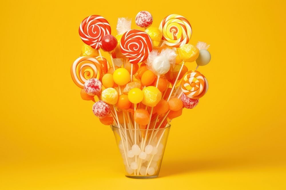 Delicious candy arrangement confectionery lollipop yellow. 