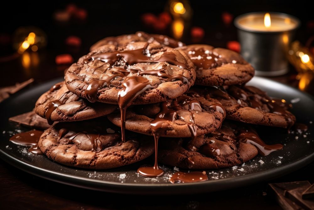 Chocolate cookies dessert plate food. AI generated Image by rawpixel.