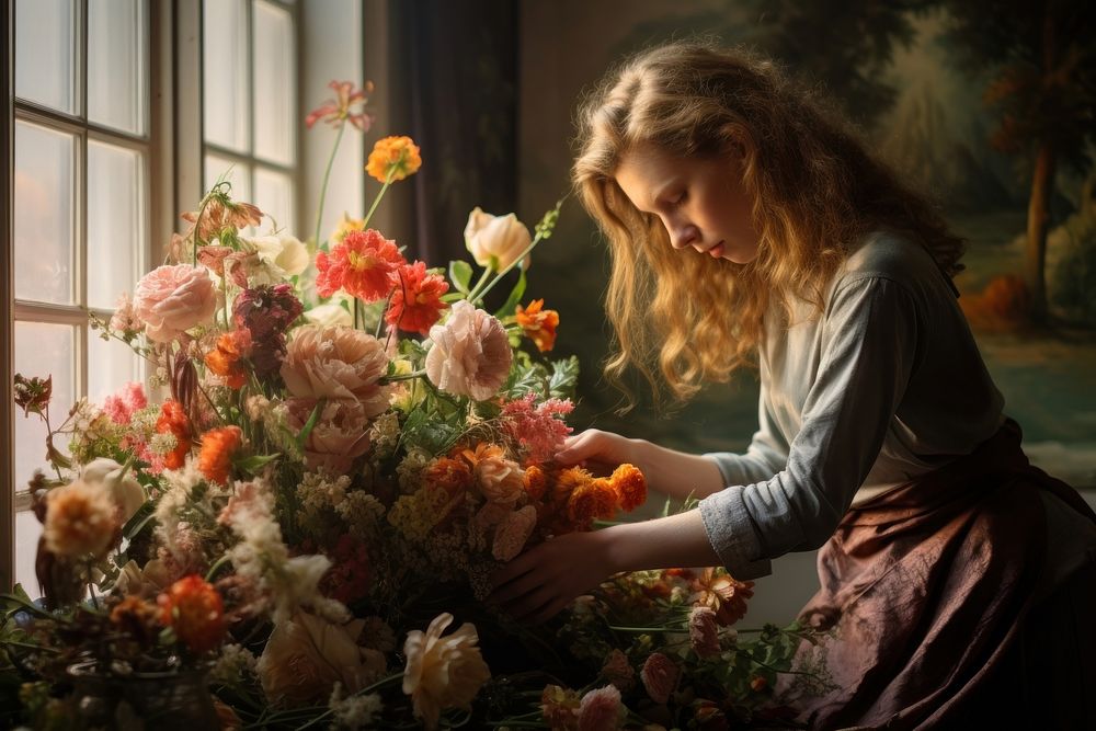 A woman preparing flower bouquet adult plant photo. AI generated Image by rawpixel.