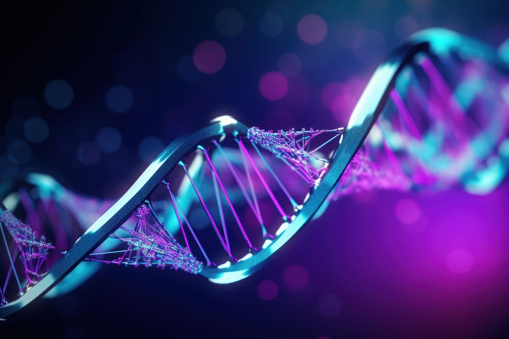 DNA molecular structure purple abstract blue.