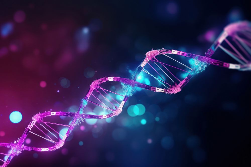 DNA molecular structure purple blue performer. AI generated Image by rawpixel.