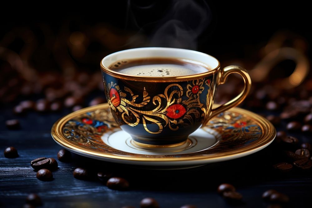 Aroma And Taste In Traditional Coffee Cup coffee cup saucer. AI generated Image by rawpixel.