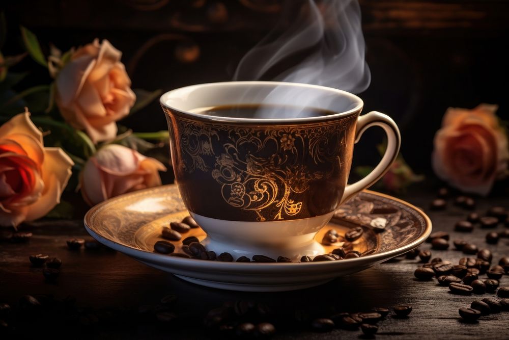 Aroma And Taste In Traditional Coffee Cup coffee cup saucer. AI generated Image by rawpixel.