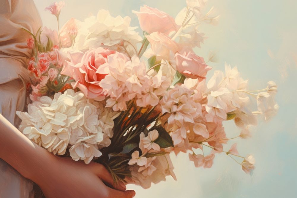 A woman hand holding flower bouquet petal plant adult. AI generated Image by rawpixel.