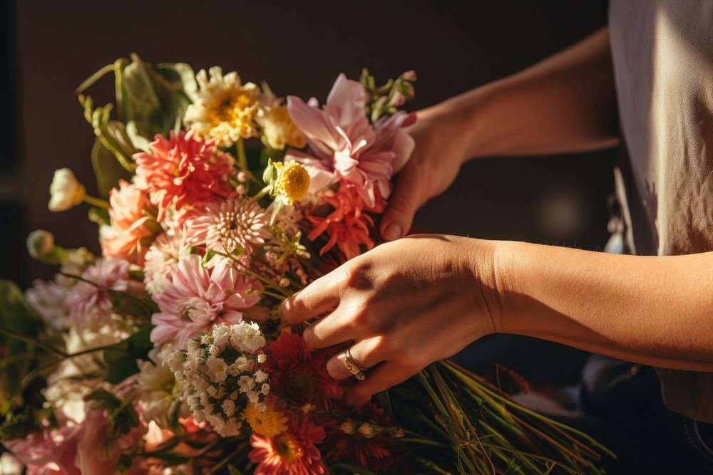 Woman preparing flower bouquet hand plant adult. AI generated Image by rawpixel.