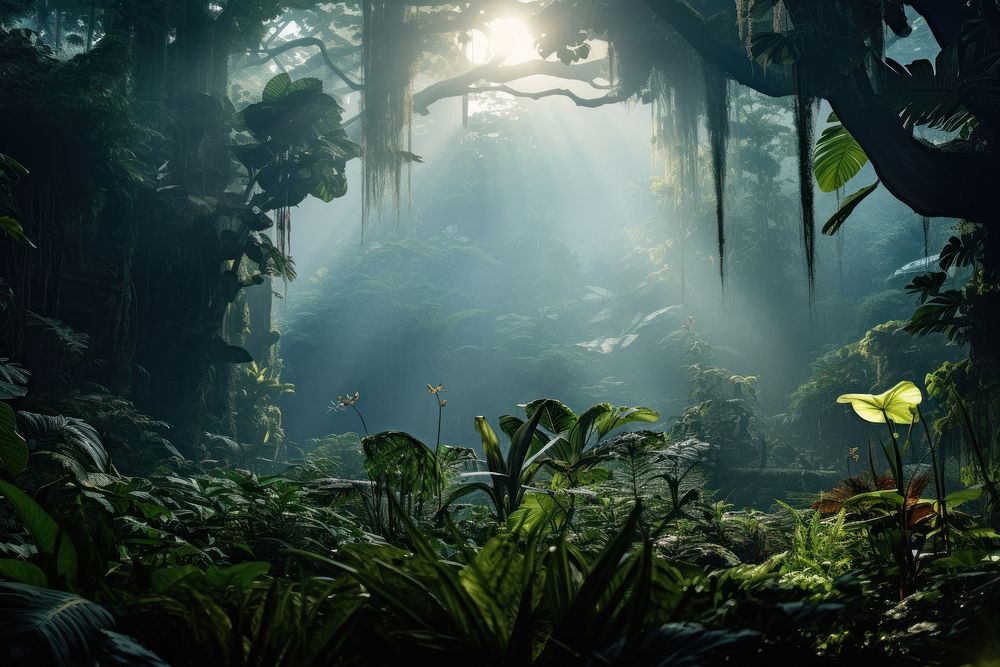 Jungle vegetation sunlight outdoors. AI generated Image by rawpixel.