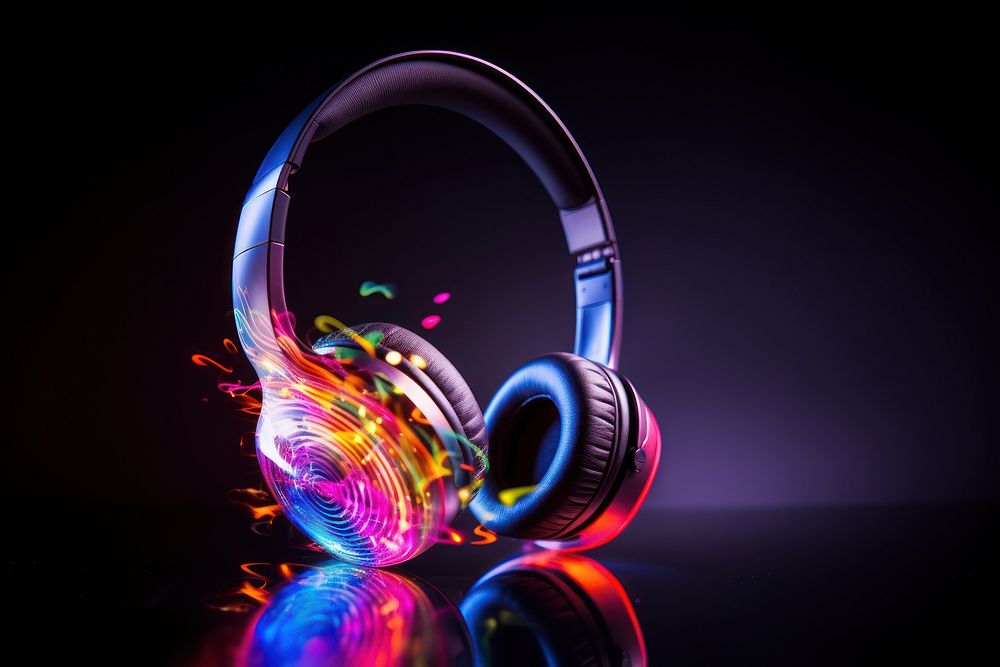 Digital music headphones headset purple. AI generated Image by rawpixel.