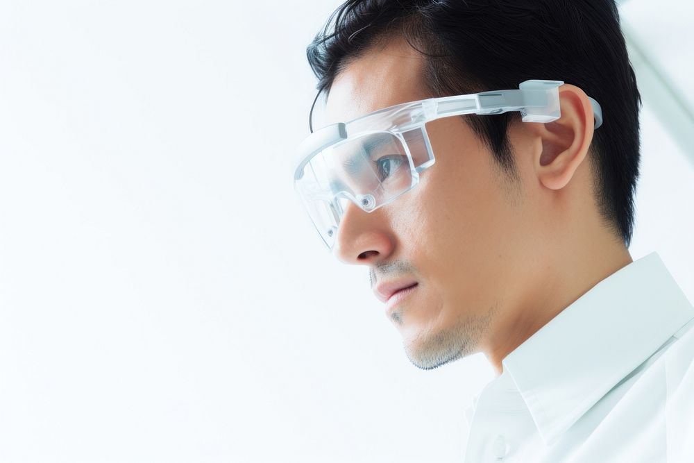 Engineer examining AI technology glasses portrait adult. AI generated Image by rawpixel.